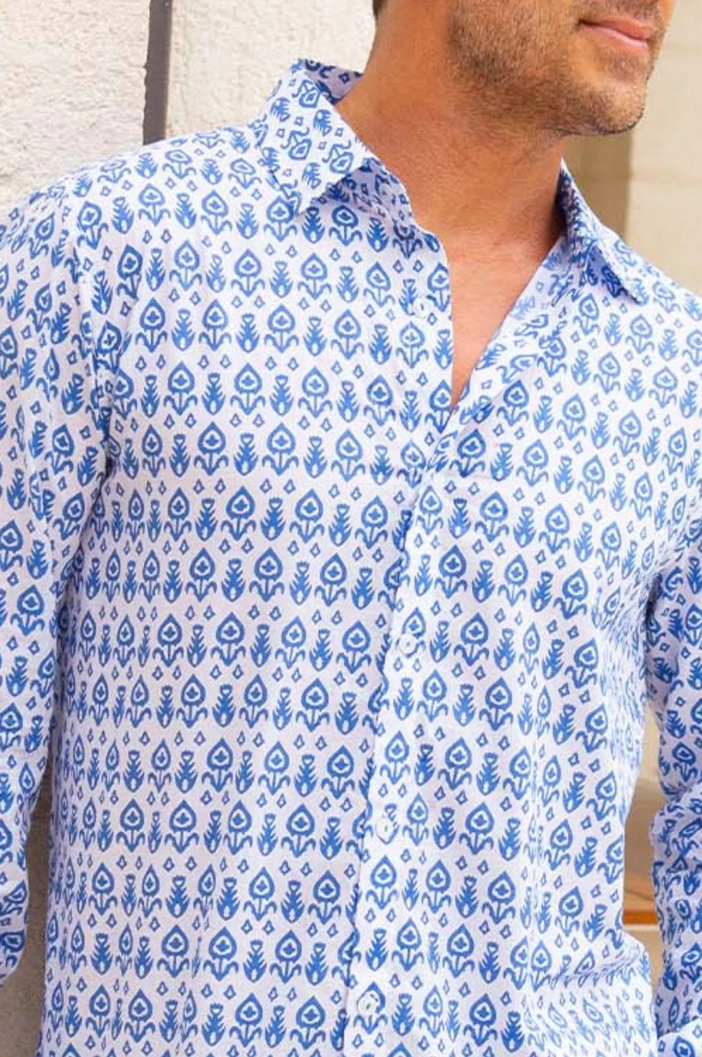 Tear Drop White & Blue Cotton Shirt