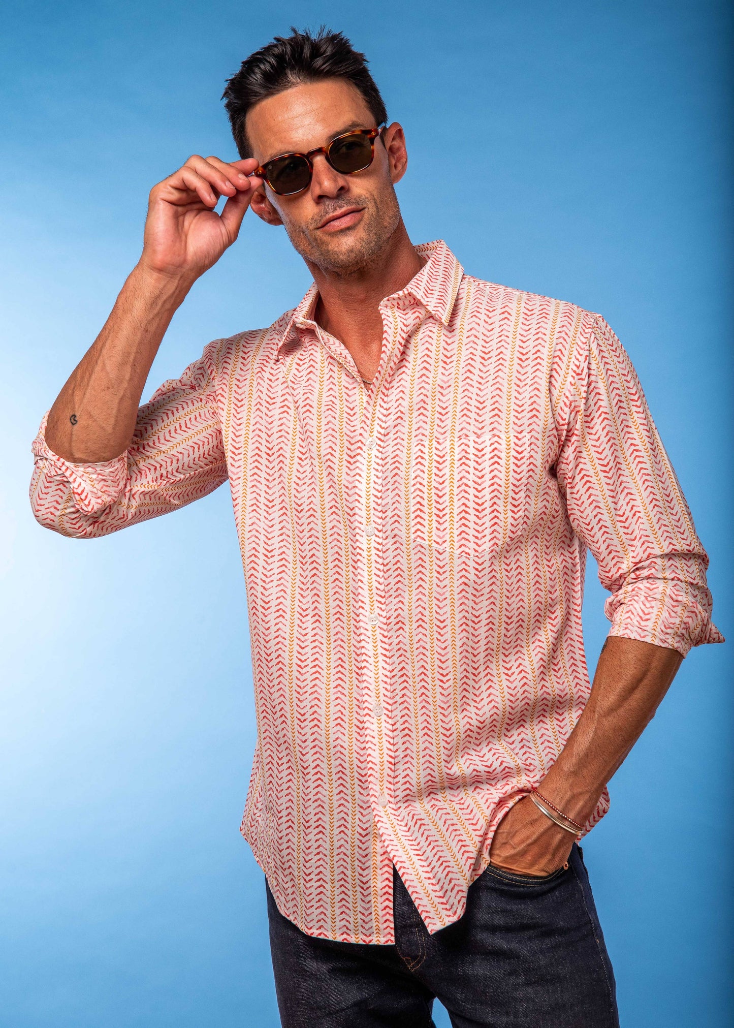 Jaipur Jive Organic Shirt in White and Coral