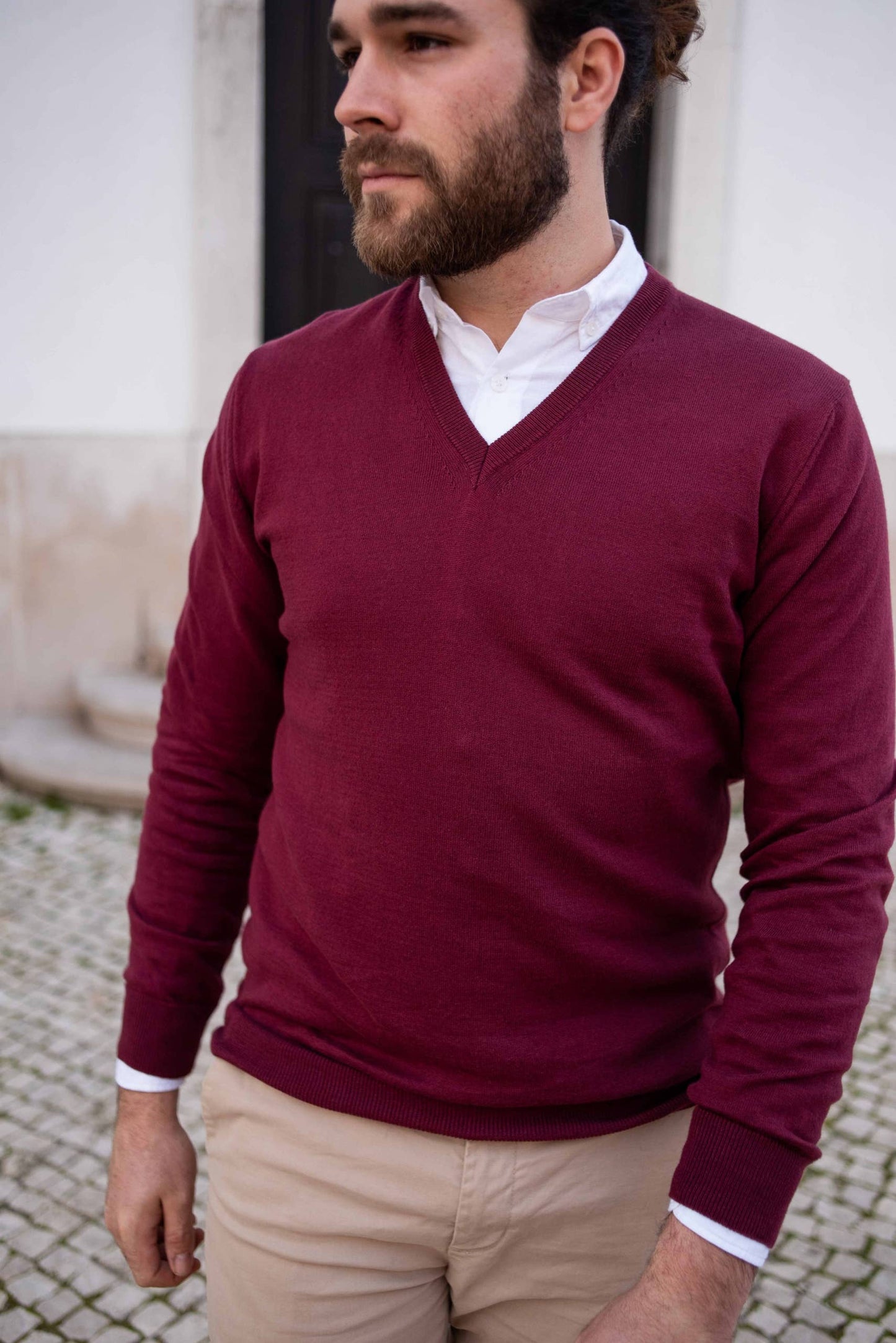 Rich Burgundy Cotton Classic V-Neck