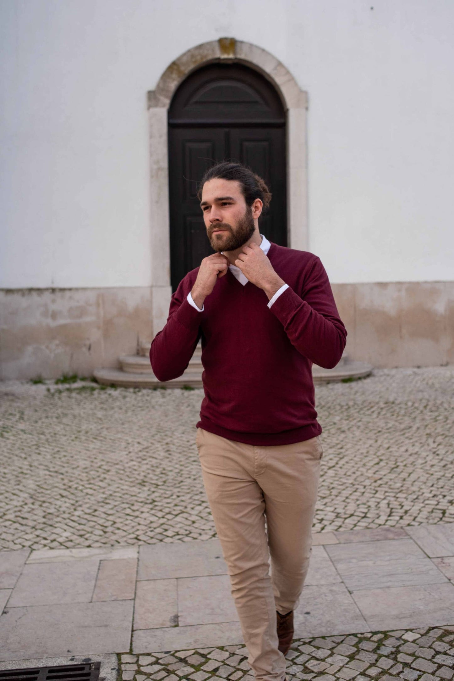 Rich Burgundy Cotton Classic V-Neck