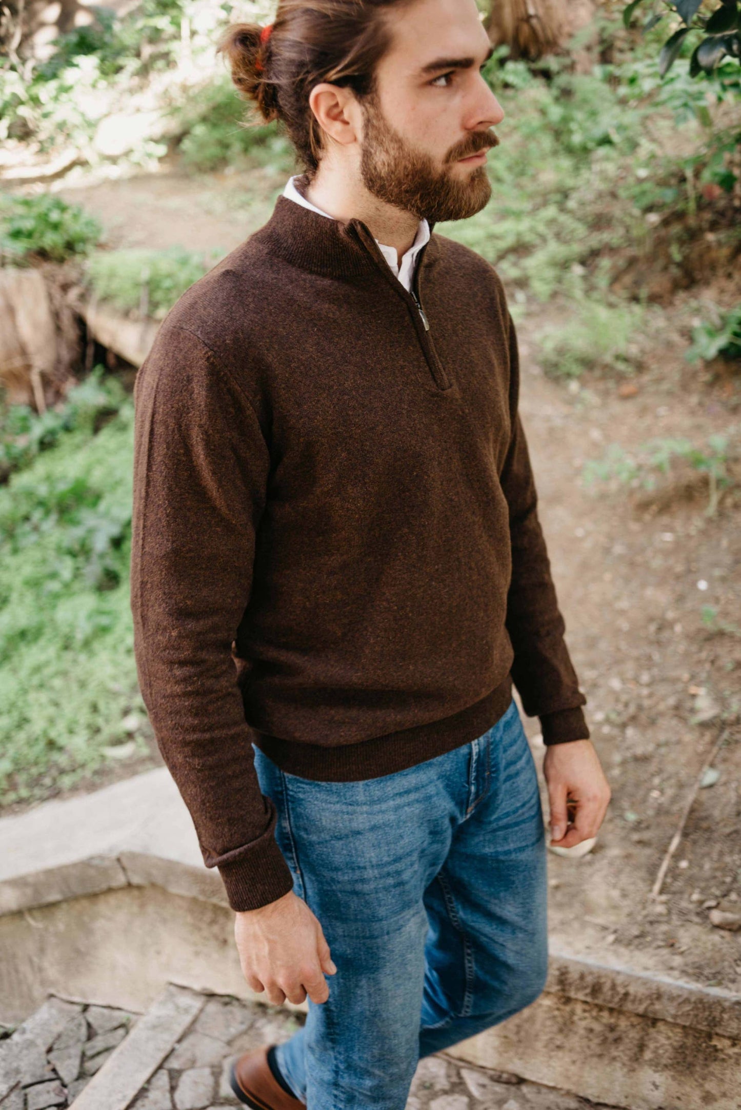 Classic Dark Brown Lambswool Quarter Zip