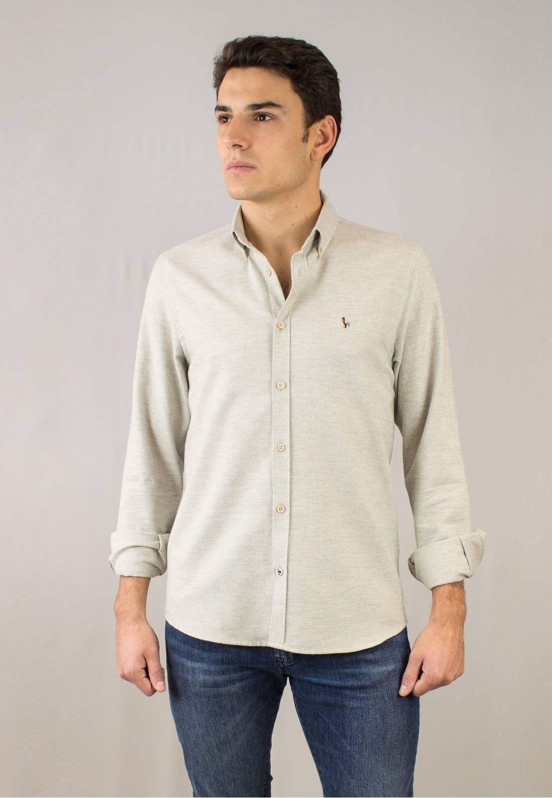 Oyster Cotton Flannel Shirt