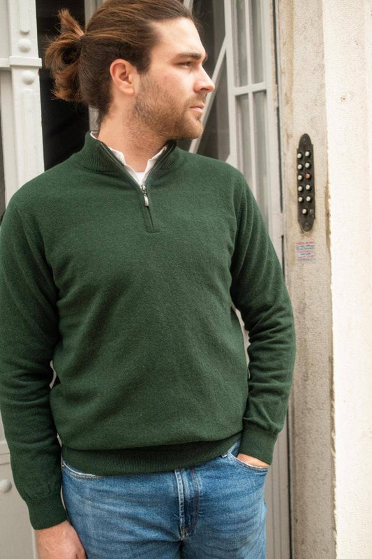 Classic Lambswool Dark Olive Quarter Zip