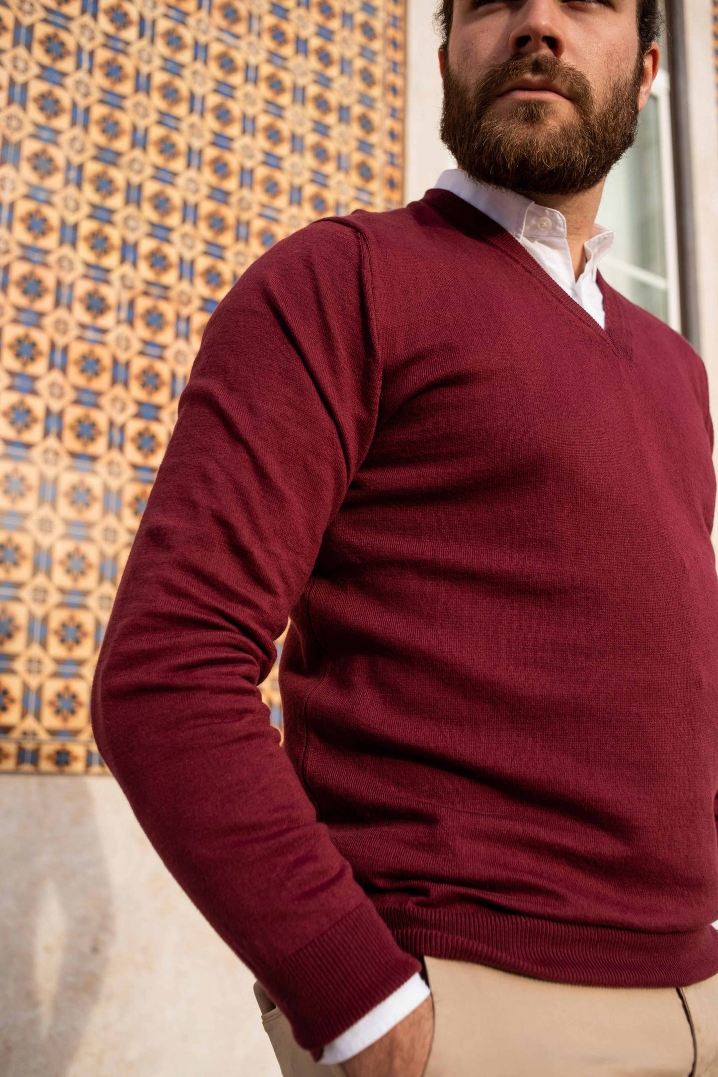 Rich Burgundy Cotton Classic V-Neck