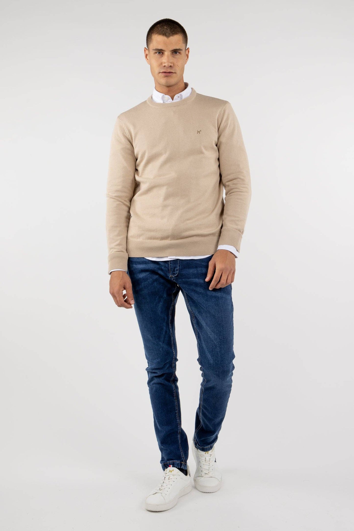 Camel Crew Neck Cotton Sweater