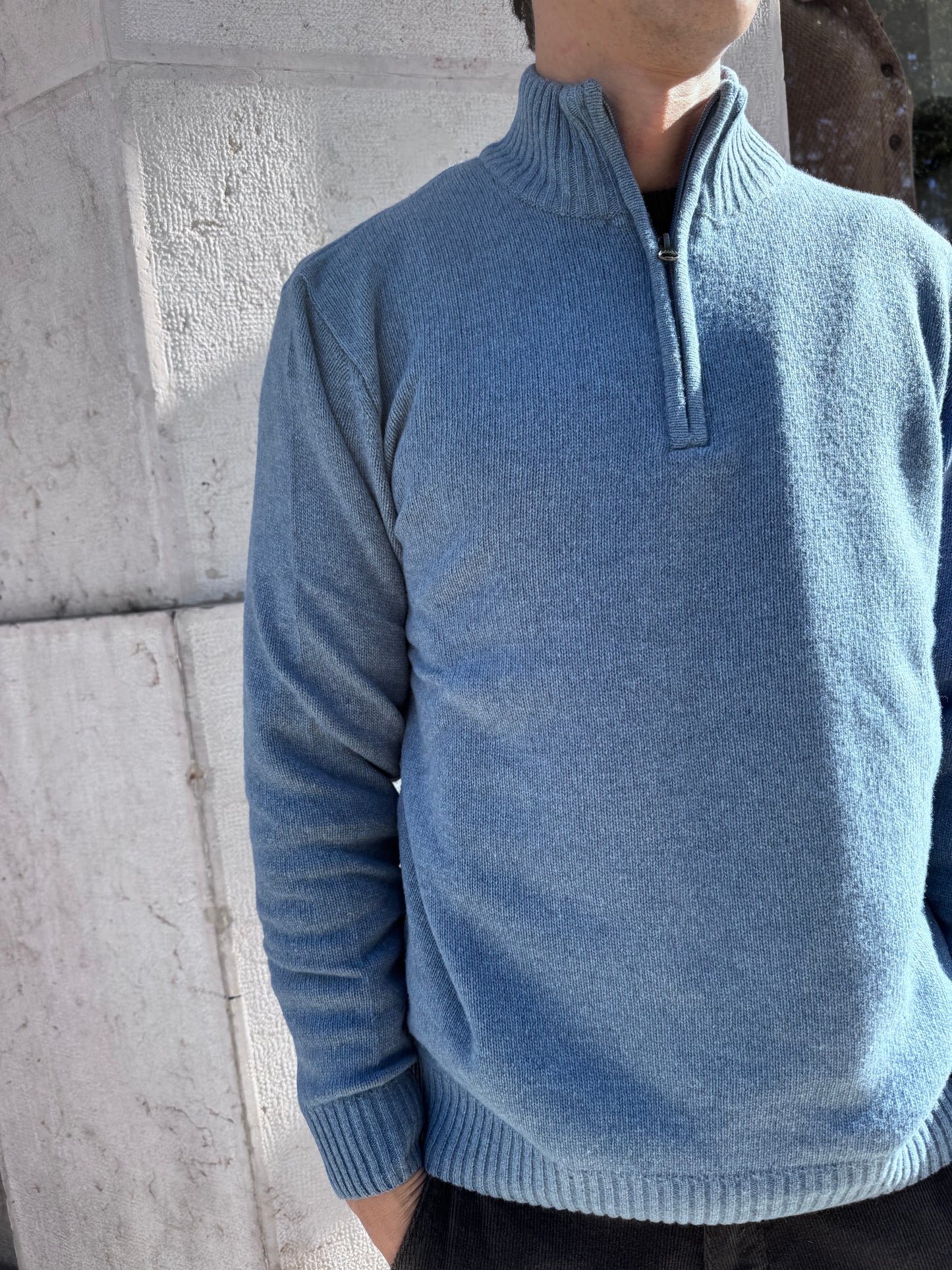 Classic Soft Blue Lambswool Quarter Zip