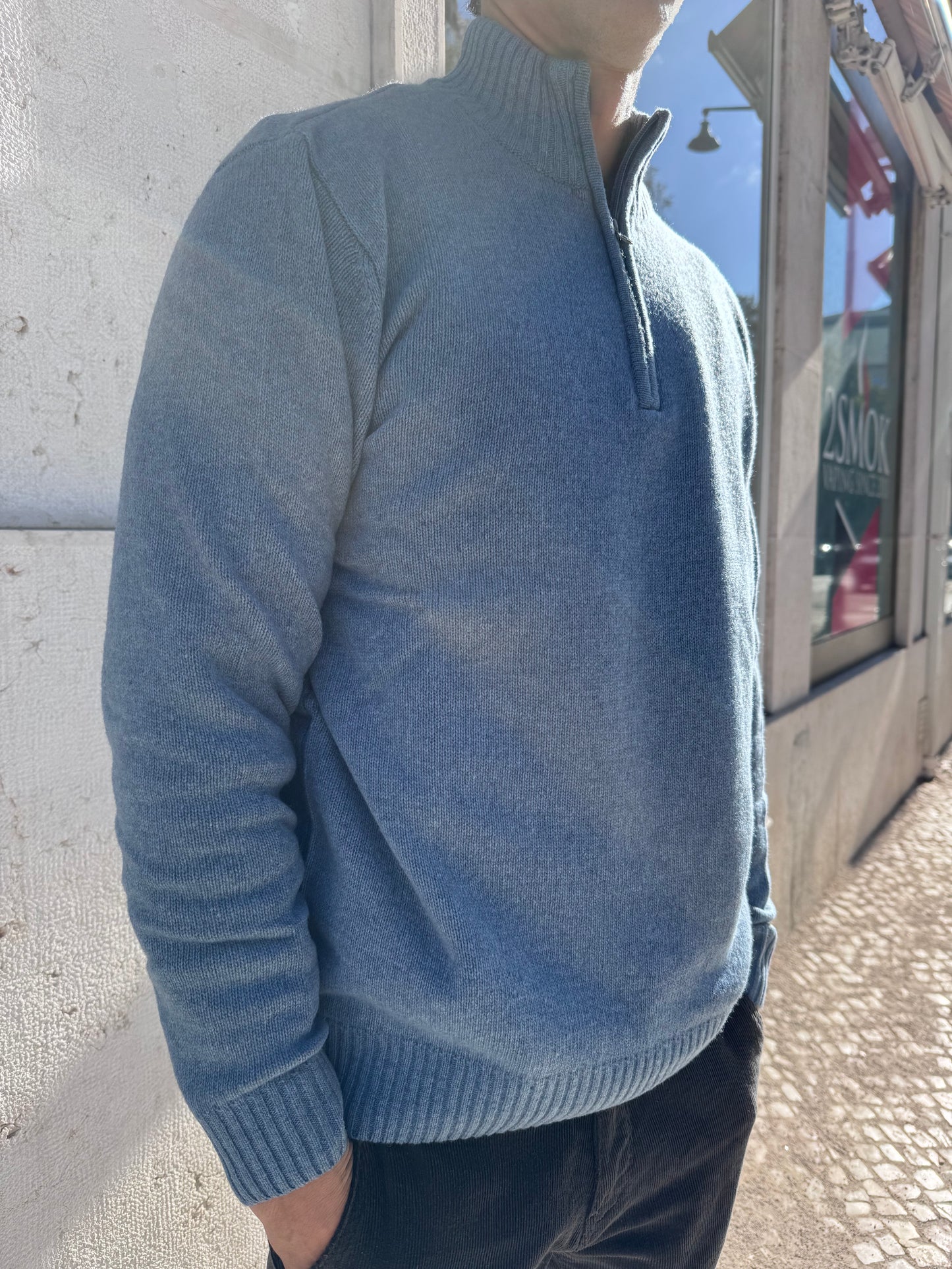 Classic Soft Blue Lambswool Quarter Zip