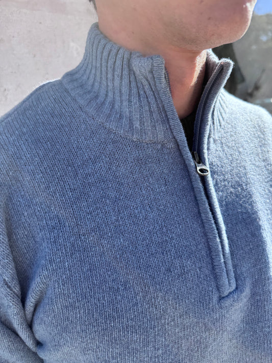 Classic Soft Blue Lambswool Quarter Zip