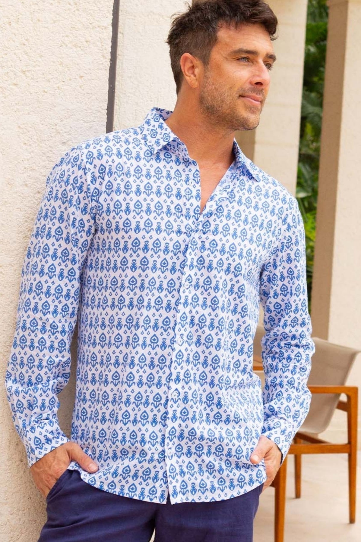 Tear Drop White & Blue Cotton Shirt