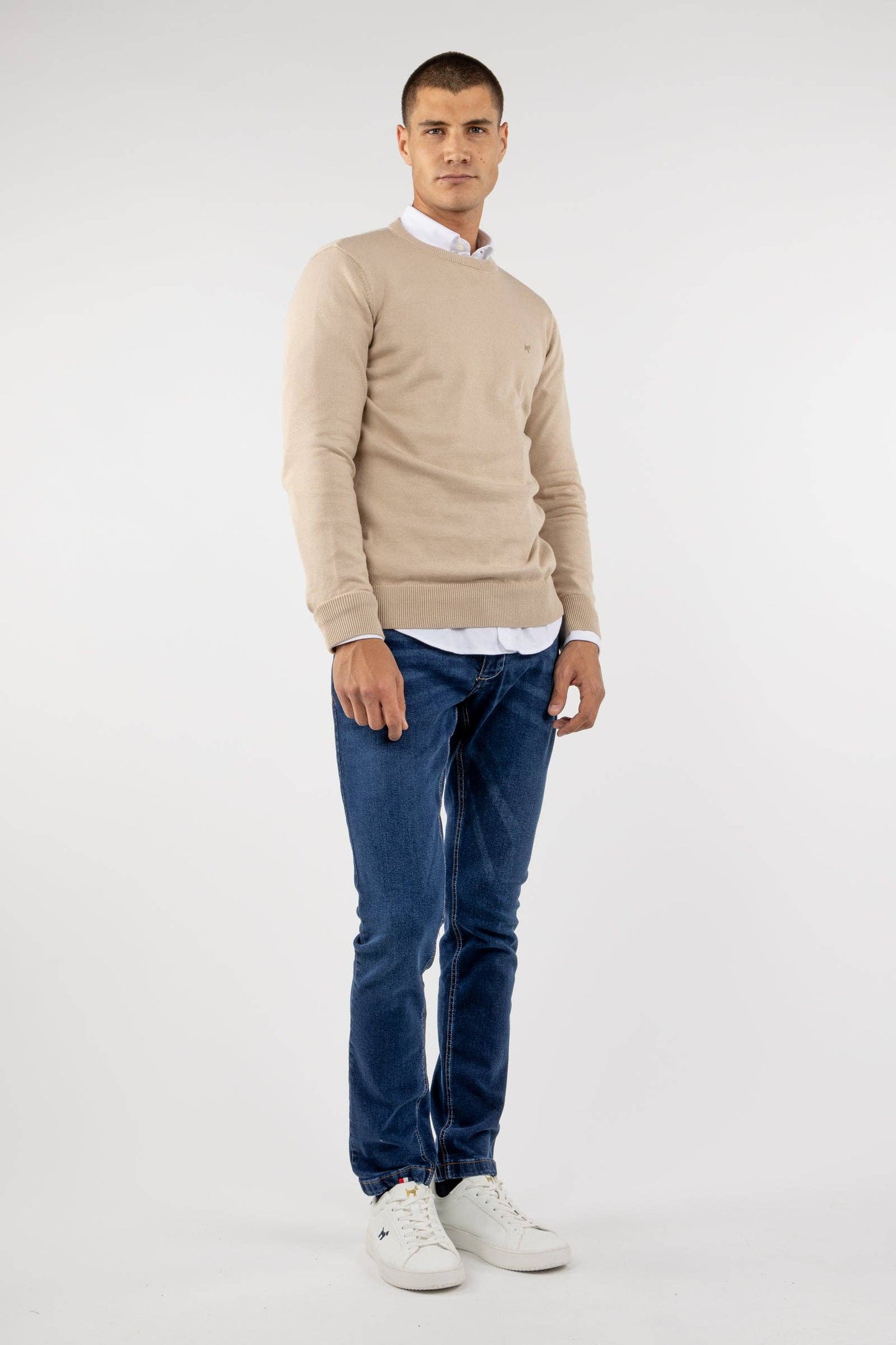 Camel Crew Neck Cotton Sweater