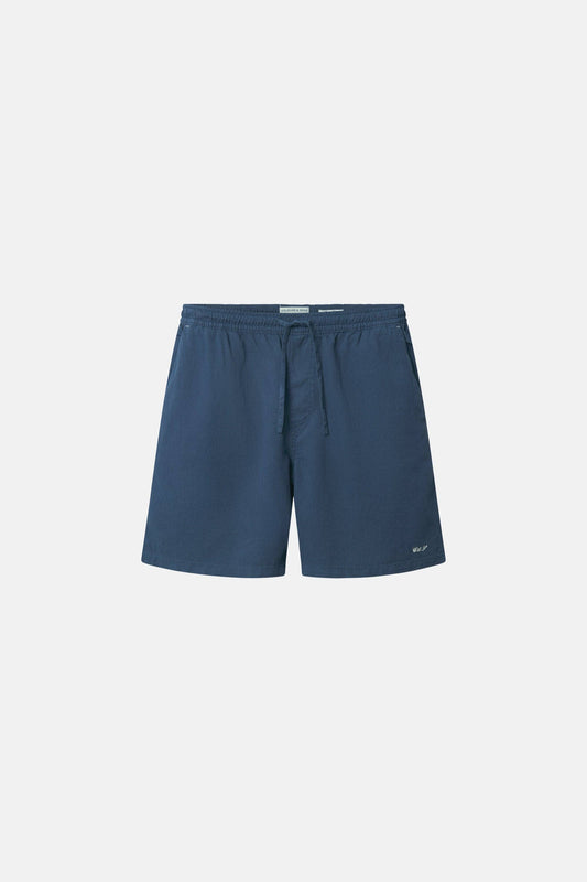 Cotton & Linen Drawstring Shorts in Navy