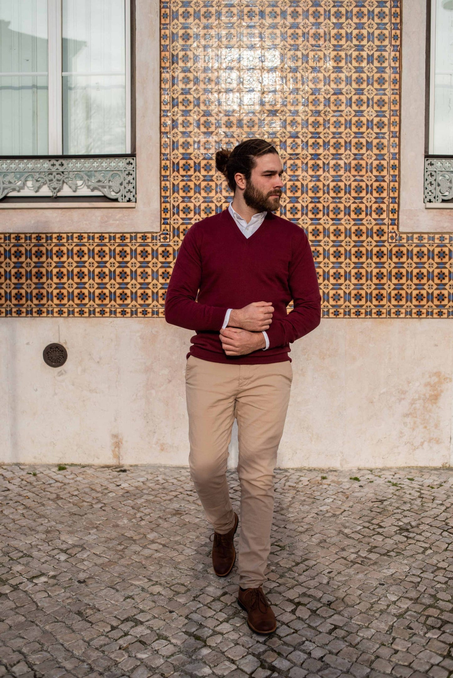 Rich Burgundy Cotton Classic V-Neck