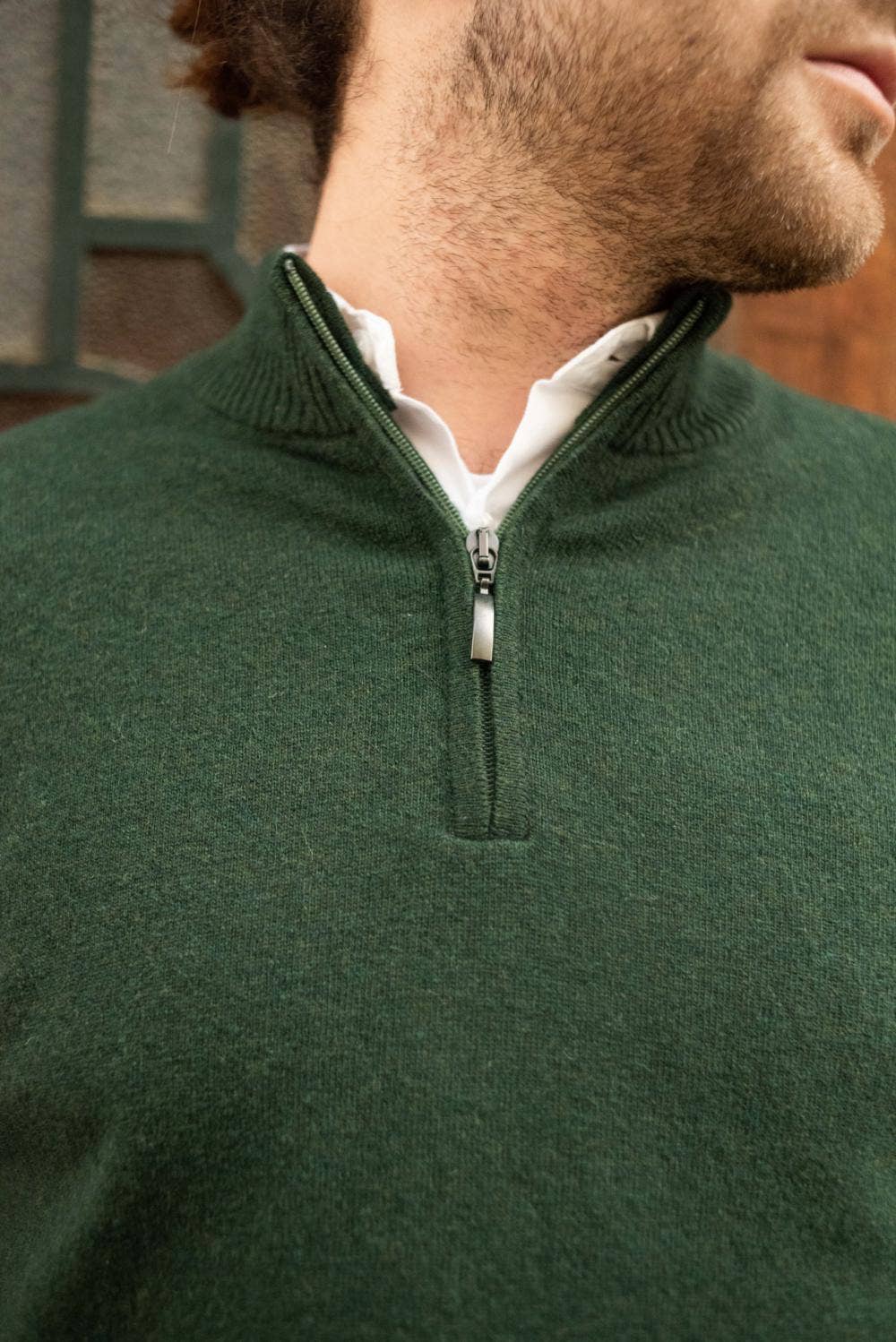 Classic Lambswool Dark Olive Quarter Zip