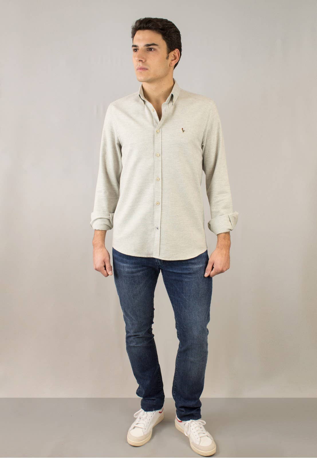 Oyster Cotton Flannel Shirt