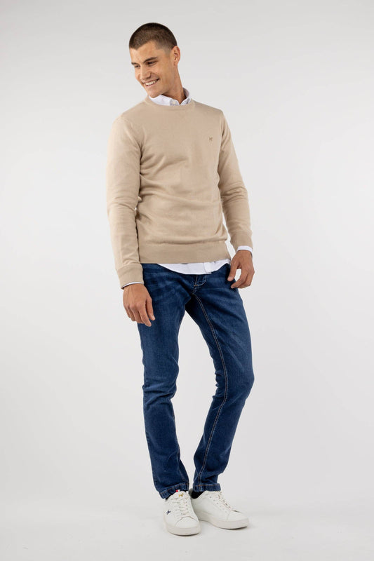 Camel Crew Neck Cotton Sweater