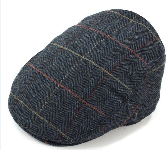 Navy Herringbone Check Cap